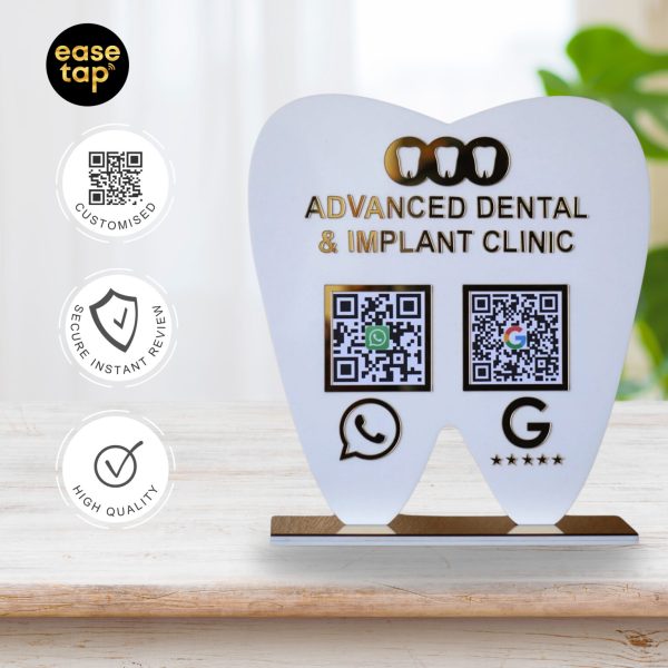 3 QR dental Standee with Golden Tooth