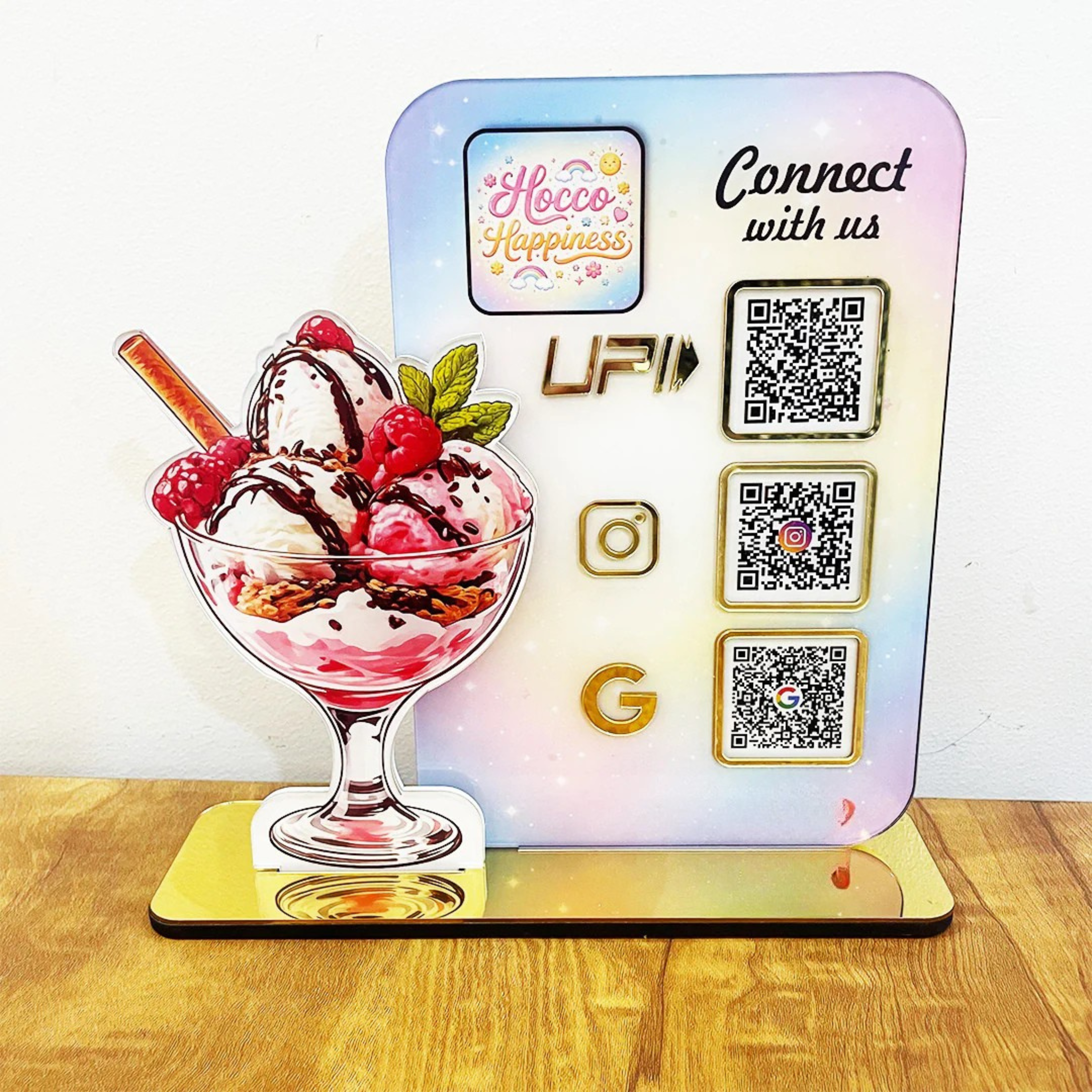 Custom Ice Cream Shape 3 - in - 1 QR Standee - EaseTap India