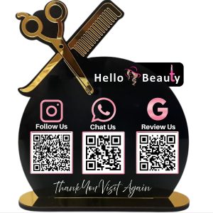Easetap Premium Smart Standee for Salons & Beauty Parlors 3 QR Codes  with Rose Gold icons