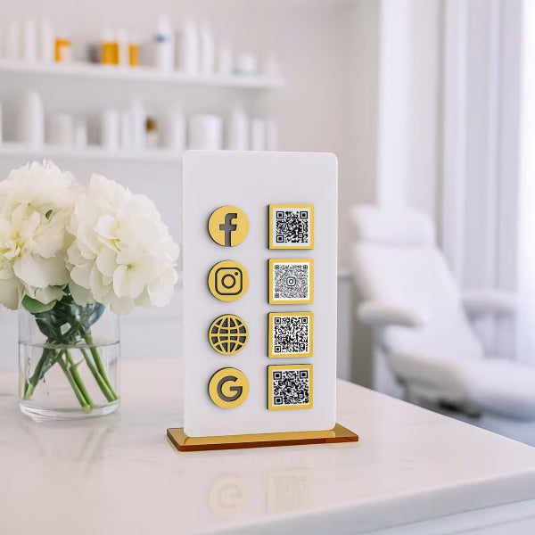 4 QR Standee with White & Golden Acrylic