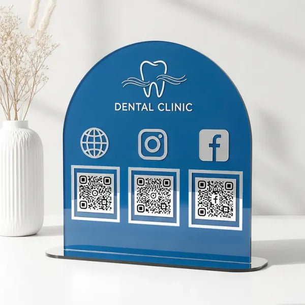 3 QR Dental Standee Custom Shape Blue