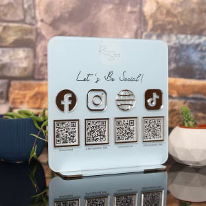 Multi QR code Standee Silver Icon light Blue Color  | Payment  | Custom Logo  | Payment Method and Social Media 4 Qr